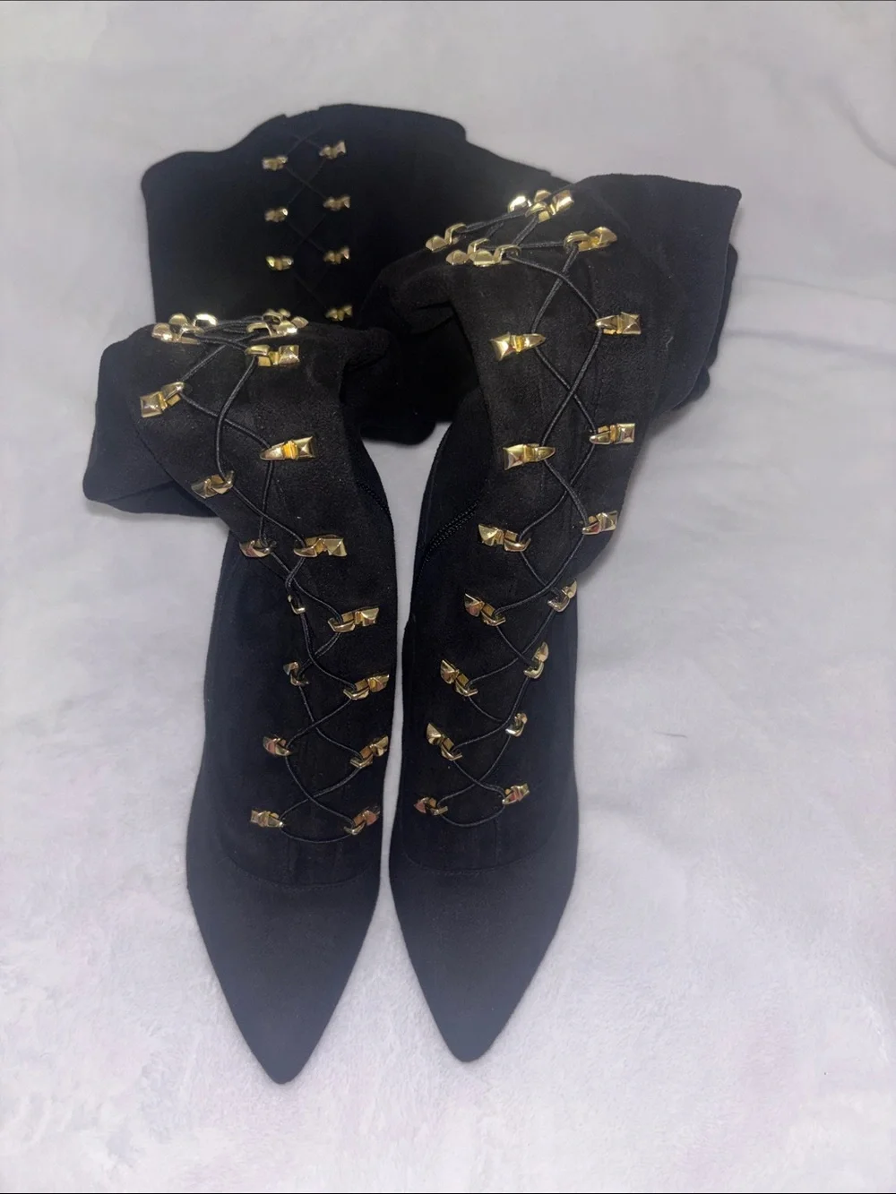 Black Over-the-Knee Lace-Up Stiletto Boots - Women